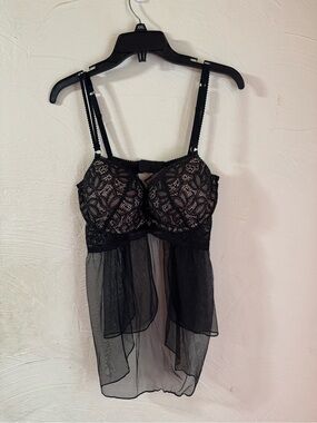 Victoria’s Secret Black Mesh Lace Babydoll 36D